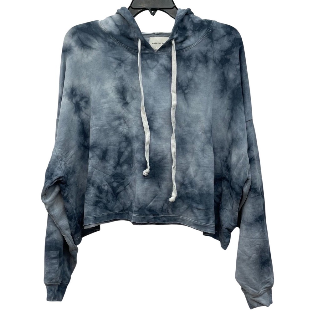 American Eagle Cropped Hoodie Small S Blue Gray Tie Dye Pullover